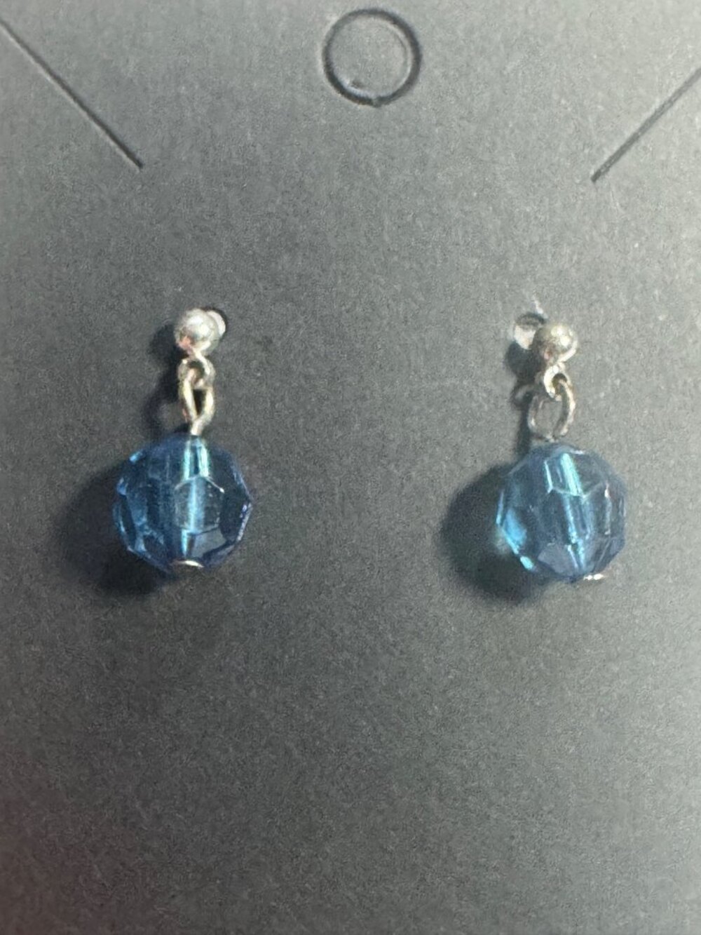 Blue Crystal Drop Earrings Silver Post Womens Jewelry Minimalist Design